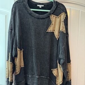 Gray/black Sweater with Star Patches